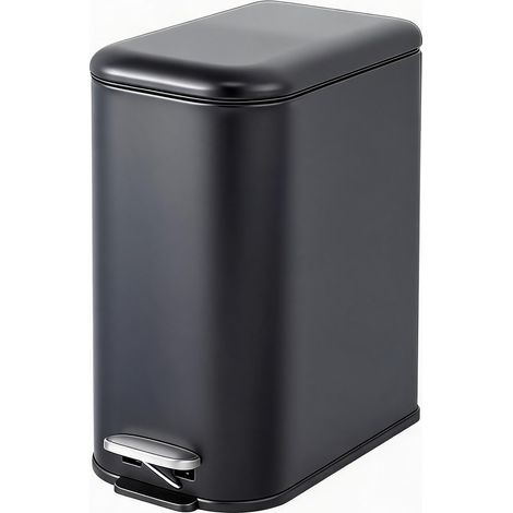 IDEALHOUSE Poubelle de cuisine en acier inoxydable - 12 L, rectangulaire étroite - Couvercle anti-odeurs à fermeture douce - Pédale mains libres - Seau intérieur amovible avec poignée - Couleur : Noir (1/5)