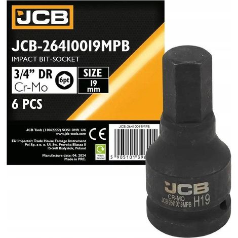 JCB Impact Bit Steckschlüssel 3/4" 19mm 6-Kant Cr-Mo Steckschlüssel (1/2)