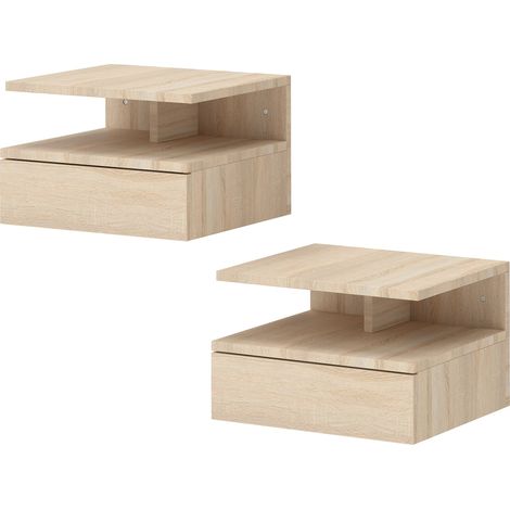 Lot de 2 tables de chevet suspendues 35 x 32 x 22,5 cm avec tiroir gain de place moderne en panneau de particules chêne 210001457 (1/5)