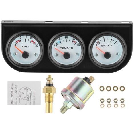 Universal car triple gauge kit with water temperature + volts + oil pressure gauge 52mm (1/5)