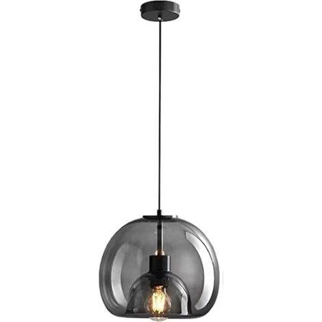 Suspension Luminaire en Verre Vintage, 1 Lampes Lustre Plafonnier E27 avec Abat-jour en Verre Noir (1/5)