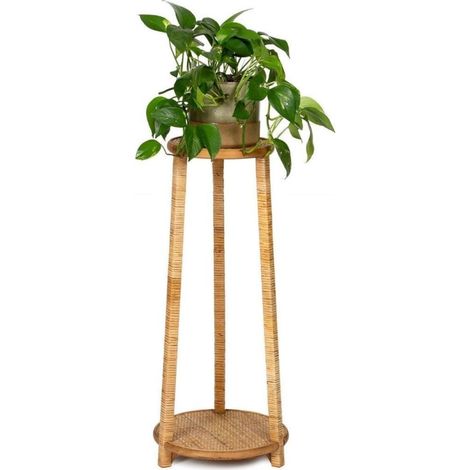 Support Pot Plante en Rotin et Bois (1/3)
