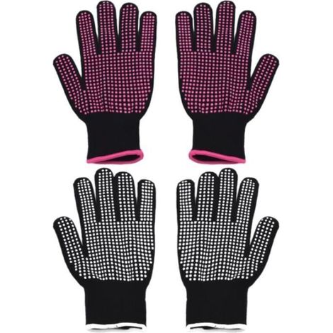 2 paires de gants résistants à la chaleur, gants de protection contre le feu, gants de four antidérapants, cheveux bouclés (noir) (1/4)