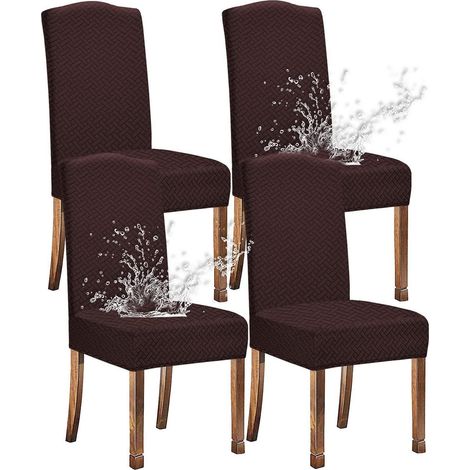 Stuhlhussen Jacquard Stretch wasserdicht für Esszimmer, 4 Stück, Kaffee (1/5)