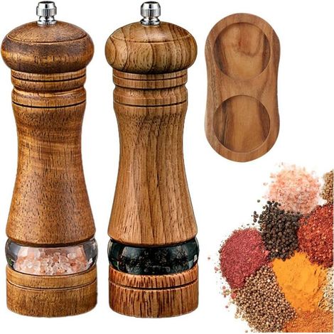 Manual 6-inch pepper grinder can adjust the thickness of 2 retro colors + base 3-Piece Set (color box) (1/5)