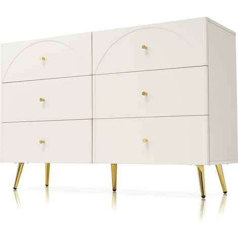 Cómoda de 6 cajones blanco crema 120 x 85 x 40 cm con patas de metal (1/5)
