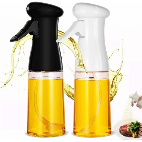 Distributeur d'huile de cuisine 2 pièces, vaporisateur d'huile, 210 ml, distributeur d'huile d'olive pour la cuisson, le barbecue, le rôtissage, la cuisson (noir et blanc) (1/5)