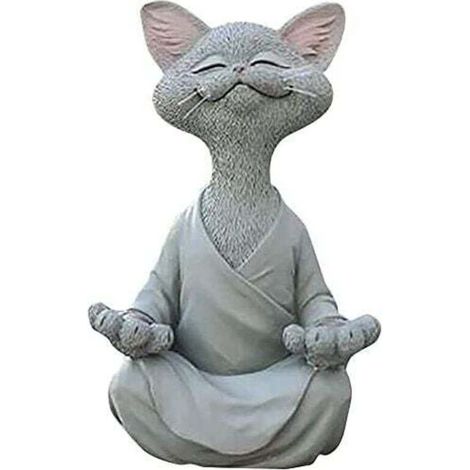 Figurine chat zen en résine – Sculpture méditation 12.5 cm – Décoration intérieure et extérieure – Cadeau amoureux des chats