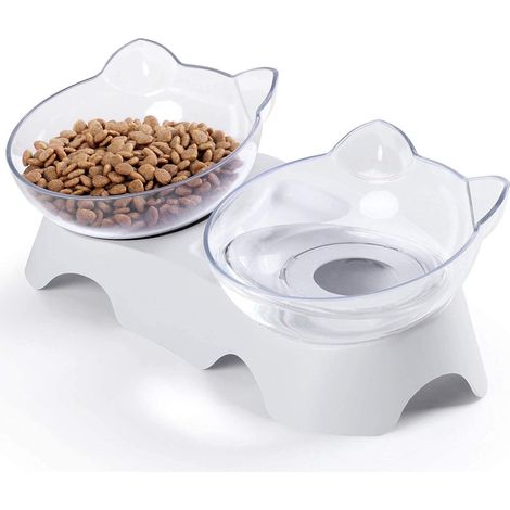 Gamelles pour chats, gamelles surélevées pour chats, gamelles doubles pour chats avec coupelles inclinées à 15°, gamelles pour petits chats et chiots (1/5)