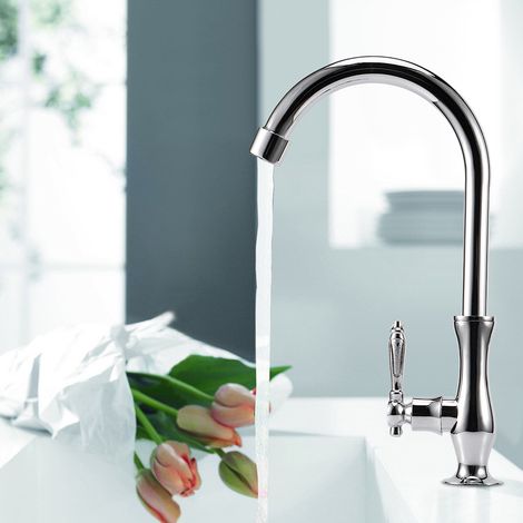 Robinet de cuisine en alliage de zinc argenté, filetage mâle G1/2", pour lavabo et évier, usage domestique. (1/5)