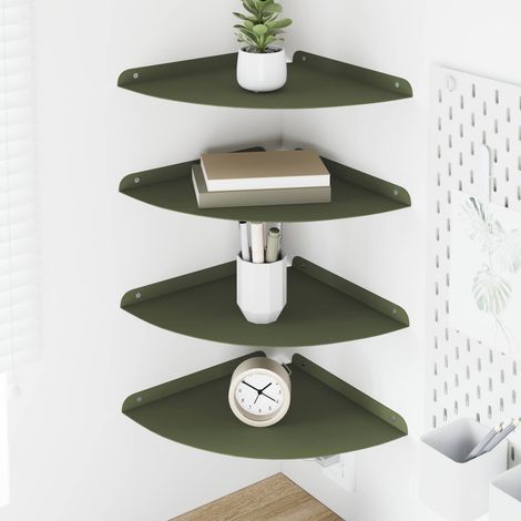 vidaXL Estante Flotante de Esquina 4 uds. Verde oliva 30 x 30 x 2 cm (1/5)