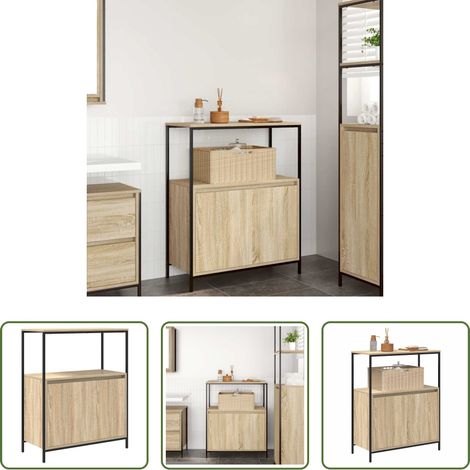 Holzschrank - Badschrank mit Regalen Sonoma-Eiche 76,5x35x95 cm (1/5)