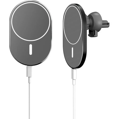 Mini chargeur de voiture rapide 15 W, support de téléphone magnétique sans fil, fixation sur grille d'aération, compatible avec MagSafe iPhone 14, 13 et 12 Pro Max. (1/5)