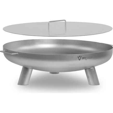 BBQ-Toro Edelstahl Feuerschale Ø 80 cm mit Deckel, Silber, Outdoor Dreibein Feuerstelle für Garten