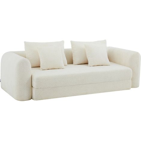 Divano letto 3 posti compatto in tessuto boucette beige - CATONO (1/5)