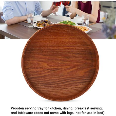 Plateau de service en bois naturel rond, assiette en bois pour thé et nourriture, plat à boissons et apéritif, 21 cm (1/5)