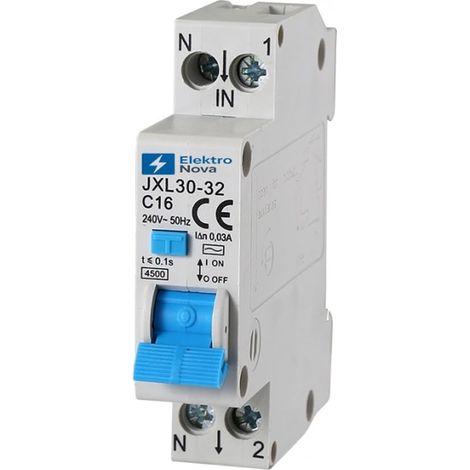 Interrupteur magnétothermique différentiel 1P+N 16A 4.5KA 30mA - 1 Modules DIN - 220V