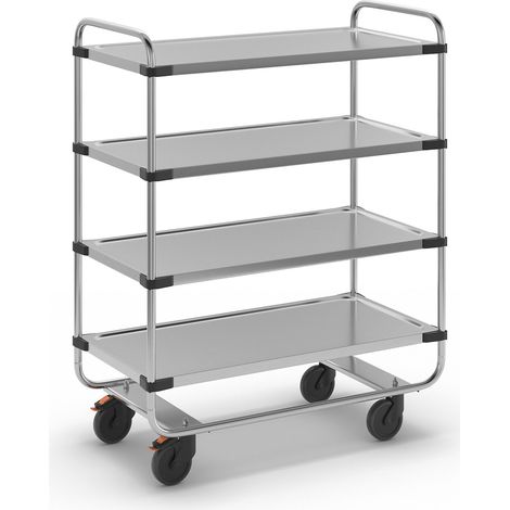 Certeo, Chariot de service en inox, monté, à 4 plateaux, L x (1/5)