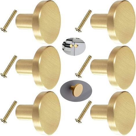 6pcs Solid Brass Round Door Handle, Furniture Handle, Brass Round Cupboard Door Handle Knob with Screws for Kitchen Door (1/5)