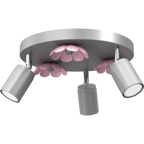 Plafoniera 3 spot tonda cromo fiori rosa GU10 8W Luminex