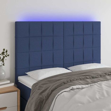 vidaXL Cabecero con luces LED tela azul 144x5x118/128 cm (1/5)