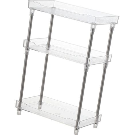 Étagère de rangement pour maquillage amovible avec plateau en acrylique transparent, 3 niveaux, idéale pour la salle de bain ou la chambre. (1/5)