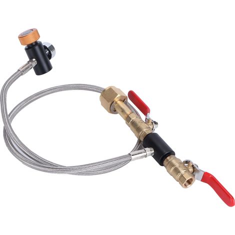 Adaptateur Universel CO2 pour Tuyau Externe G5/8-14 36in Double Valve avec Manomètre ASA3000psi et Tuyau en PTFE pour Soda