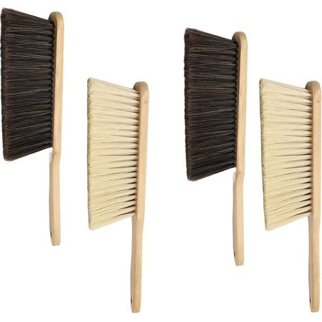 Lot de 4 balayettes en bois - Poils synthétiques - Manche en bois - Balai doux avec trou dans la poignée pour suspendre - 2 gris + 2 jaunes