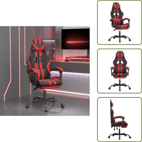 The Living Store Sedia da Gaming Girevole Poggiapiedi Nero e Rosso Similpelle - Sedia girevole