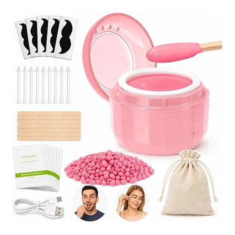 Facial Hair Removal Kit with Mini Wax Warmer and Travel Pouch Wax, Applicators, Cleaning Cloths, Beard Guards, Waxing Kit (1/5)