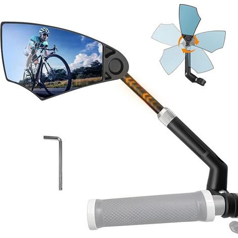 Specchietto retrovisore sinistro antiriflesso per bicicletta, retrattile, girevole a 360°, specchio HD extra-large in vero vetro, compatibile con manubri da 20 a 23 mm, per biciclette elettriche. (1/5)