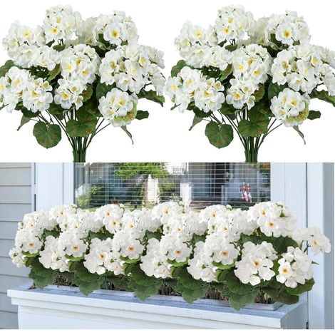 4 Bouquets Géranium, Plastique, Tiges Flexibles, Fil Métallique, Extérieur Intérieur (1/5)