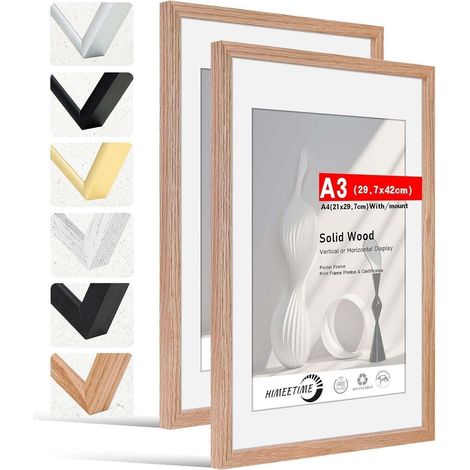 2x Bilderrahmen Massivholz Eiche DIN A3 30x42 cm mit Passepartout für A4 (1/5)