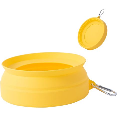 1 Bol en Silicone Pliable, Anti-débordement, avec Crochet en D, pour Voyage Chien et Chat, Jaune