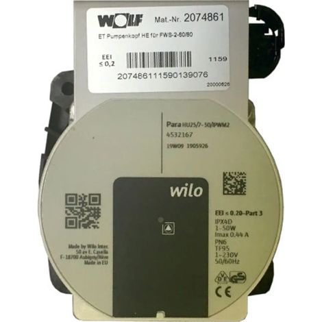 Wolf Tête de pompe à haute efficacité pour FWS-2-60/80 Wilo PARA HU 25/7.0 PWM2, 2074861