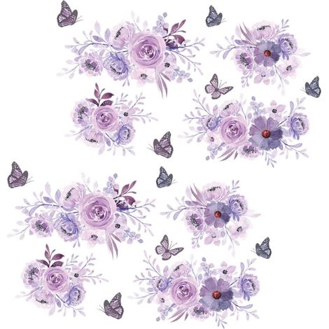 Autocollants Muraux Fleurs et Pourpre Auto-adhésifs en Pvc 2pcs sans Dommage pour Mur Décoration Intérieure Maison et Fenêtre (1/5)