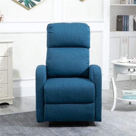 POLTRONA RELAX RECLINABILE MANUALE CON POGGIAPIEDI PORTATA 125KG TESSUTO BLU (1/5)