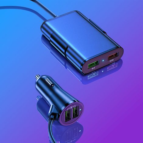 Schnellladegerät QC3.0 für Autos mit 4 USB-Anschlüssen, Kontrollleuchte und 12V-24V Zigarettenanzünderadapter für Pkw, Geländewagen und Lkw (1/5)