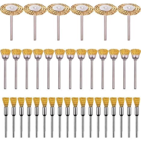 45 Pièces Laiton Brosses Brosses Brosse Métallique Fil De Dremel Proxxon Kit De Polissage Acier Brosses Disques De Polissage Brosse Brosse Ronde Tige À Disque Ø 3,17 Mm (1/5)