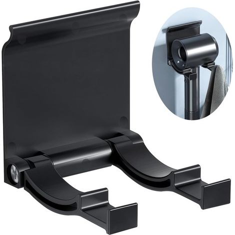 2 soportes para secador de pelo sin taladrar, soporte para secador de pelo, soporte para secador de pelo, soporte para secador de pelo, negro (1/5)