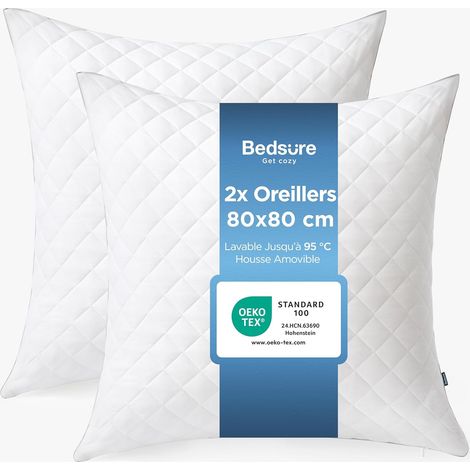 Antiallergiques Lot 2 Oreillers - 80x80 Anti-Acariens Amovible Doux (1/5)