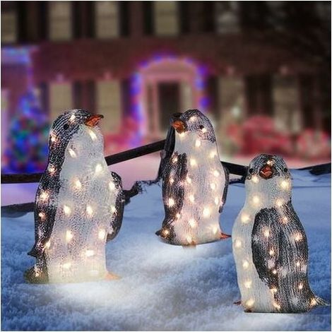 Pinguin-Weihnachtslicht, 3 Stück, 20 LEDs, wasserdicht, für den Garten, Weihnachtsbeleuchtung, warmes Gelb, Innen- und Außendekoration (1/5)