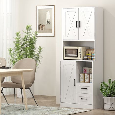 Mobile da cucina con ante, vani a giorno, cassetti e ripiani regolabili, 70x40x180 cm, bianco