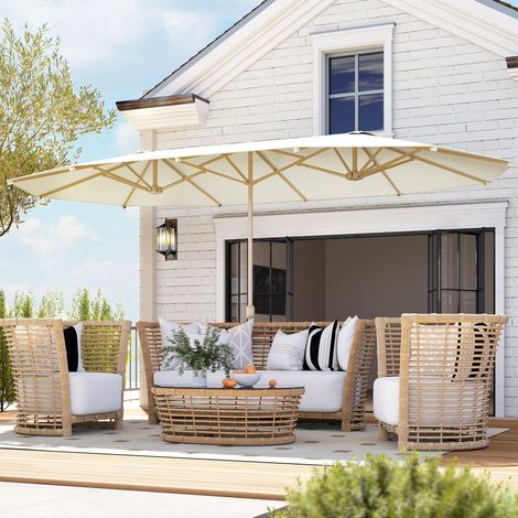 Rechteckiger Doppel-Gartenschirm, 455 x 265 cm, Kurbelgriff, Stahlstange, 180 g/m² Polyester, Sonnenschutz mit UV-Schutzfaktor 30+