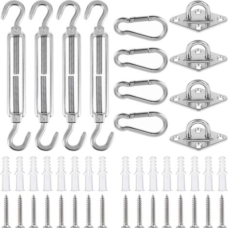 Kit de Fixation pour Voile D'ombrage, M5 Kit Fixation Voile D'ombrage Robuste en Acier Inoxydable pour Carrés Rectangle et Triangulaires, 44 Pièces (1/5)