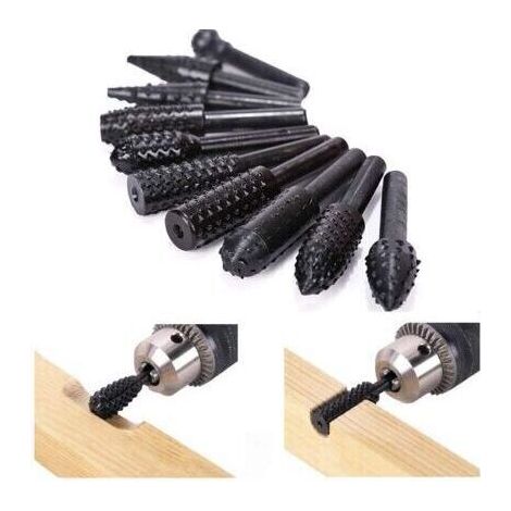 10 râpes à bois ensemble bois tige fraisage foret outil sculpture sur bois ponceuse meule tige conique foret hélicoïdal pour outils rotatifs