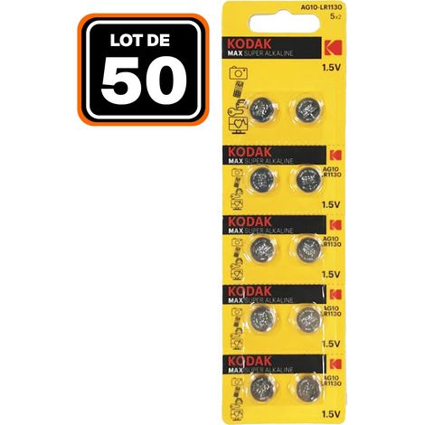 Lot de 50 Piles Bouton AG10 Super Alcaline 1.5V KODAK (1/3)