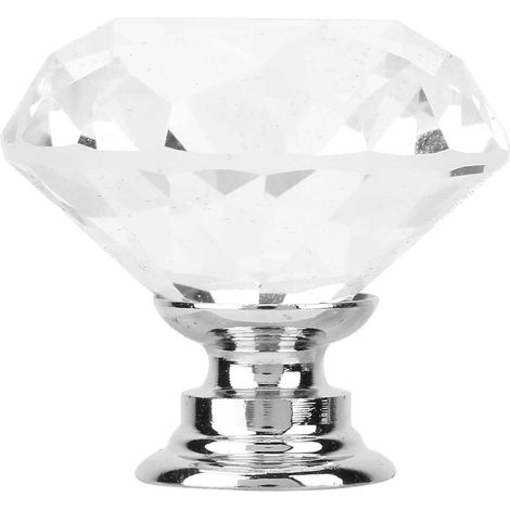 1 poignée en verre cristal transparent en forme de diamant de 30 mm pour armoire, tiroir ou porte (1/5)
