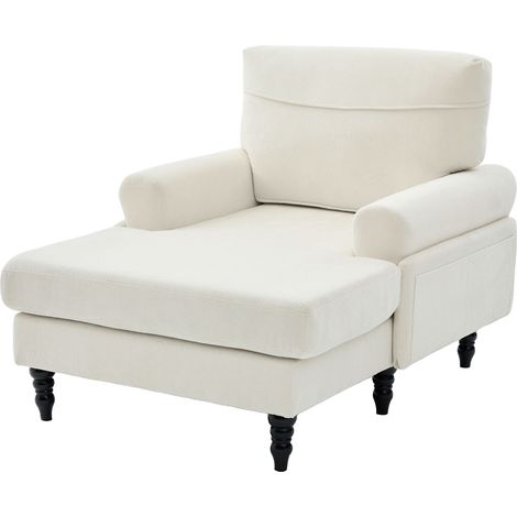 Fauteuil de relaxation / canapé une place moderne et minimaliste en tissu chenille pour salon et chambre, pieds en bois, dossier et accoudoirs confortables, poches latérales de rangement (chenille bei