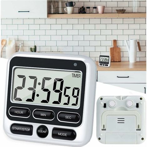 Minuteur de Cuisine Magnétique Grand Écran LCD, Minuterie Cuisine Digitale Chronomètre et Compte à Rebours, Alarme Forte, Timer Enfant Apprentissage pour Examen, (1/5)